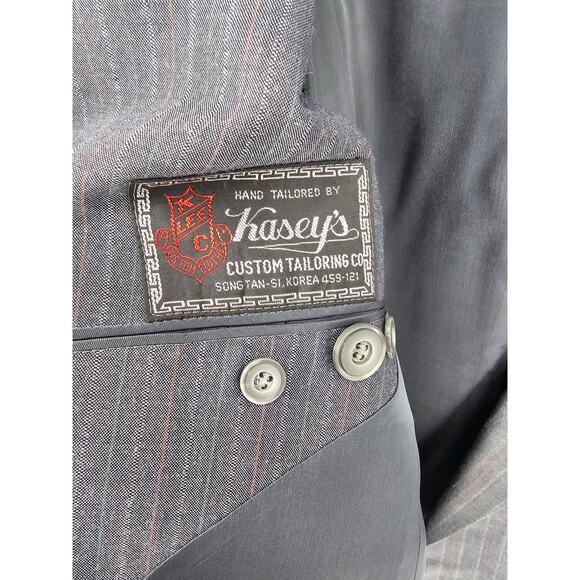Kasey's Men's Gray Navy Striped Custom Tailored Pant Suit Set Size 48 - Picture 4 of 7